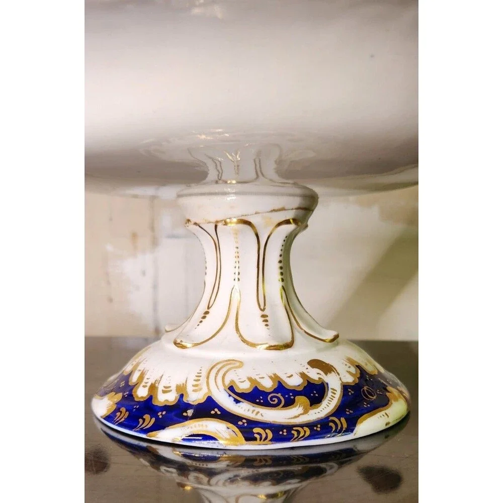 Antique Coalport Hand Painted Game Bird Compote Floral Cobalt Gold Tazza Comport